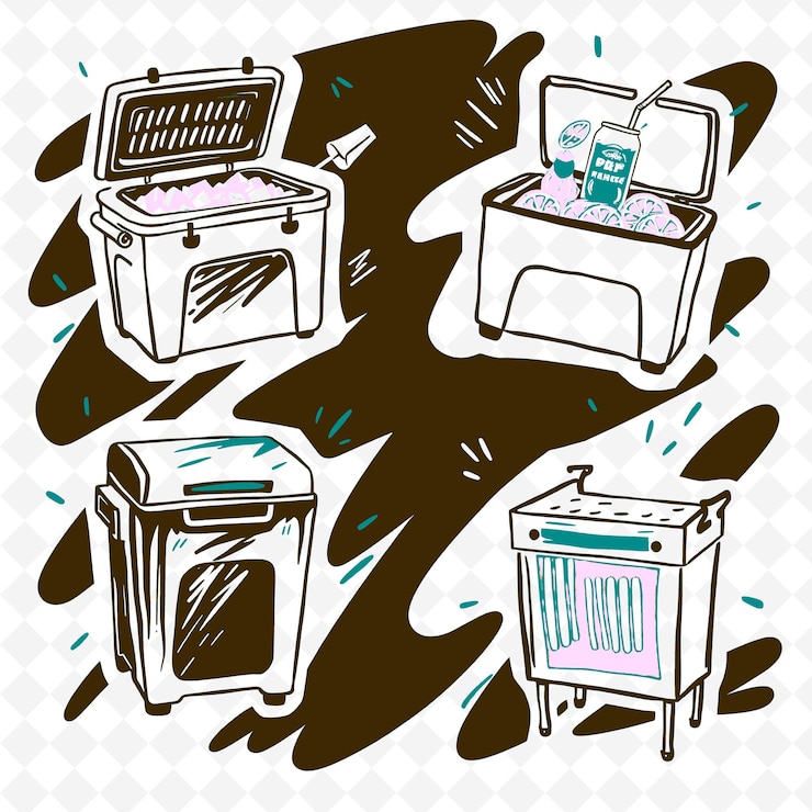 PSD conjunto de 4 ilustrações vetoriais em negrito com contornos grossos em fundo branco png itemu de desenho manual criativo