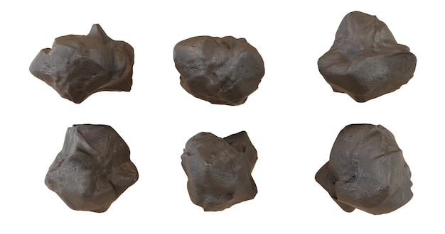 Conjunto de 6 pedras renderizadas em 3D para design de jogos ou outros projetos criativos