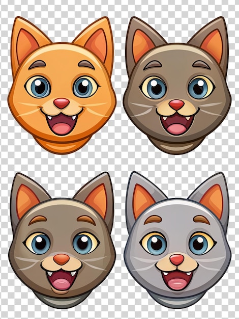 PSD conjunto de adesivos de gato de desenho animado isolados em fundo transparente