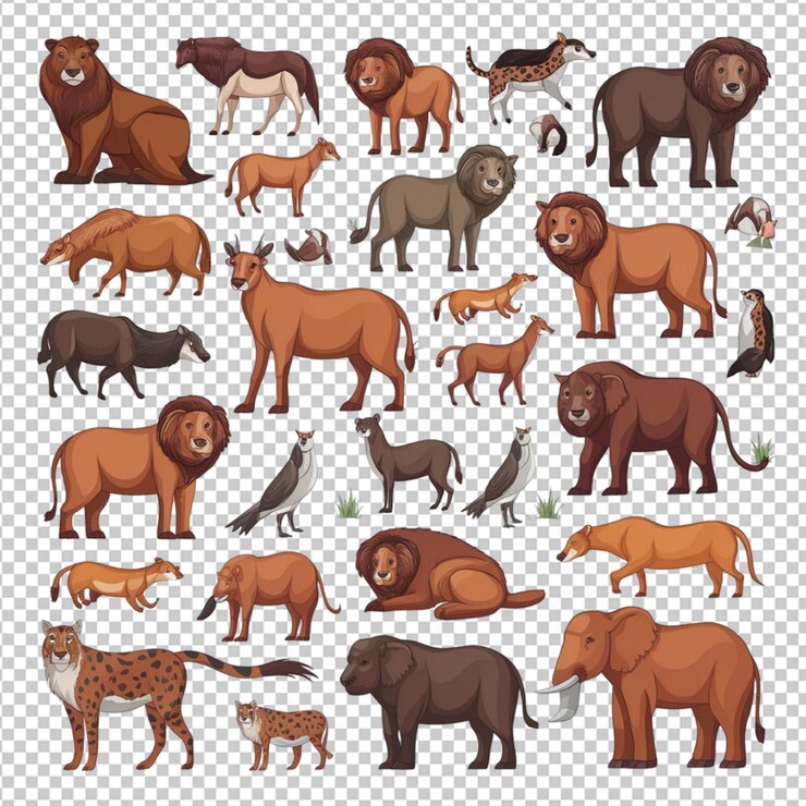 PSD conjunto de animais selvagens isolados sobre um fundo transparente
