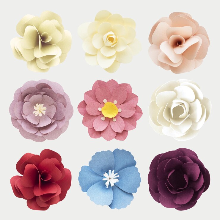 PSD conjunto de artesanato de papel de flores tropicais