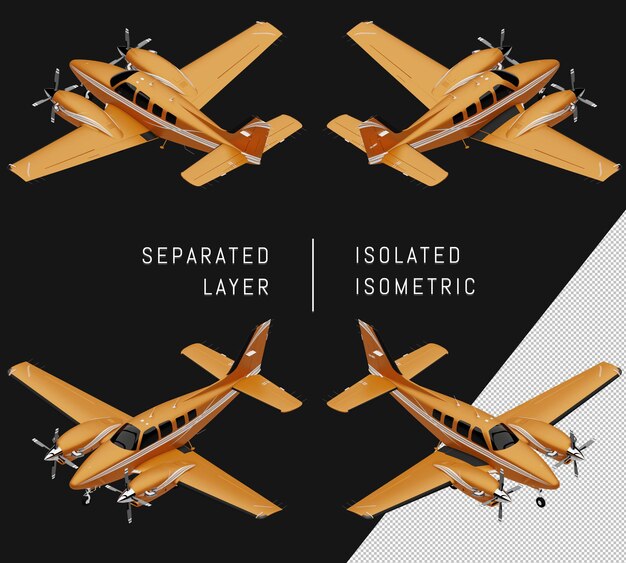 PSD conjunto de avião isométrico de aeronave de duplo motor amarelo isolado