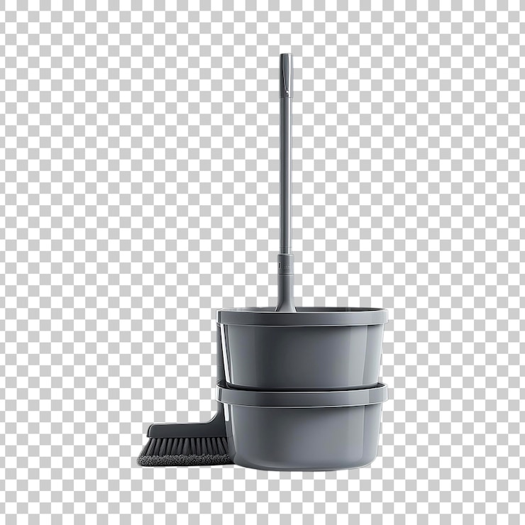 PSD conjunto de balde de esfregão moderno com wringer de rotação em fundo transparente