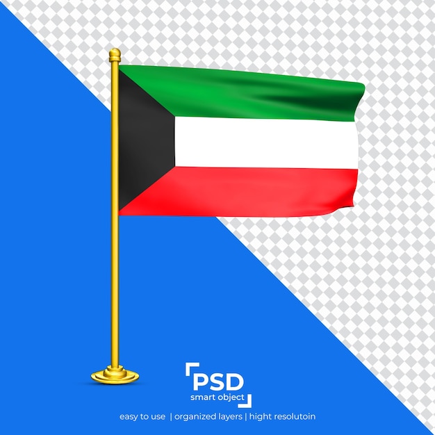 PSD conjunto de bandeira do kuwait isolado em fundo transparente