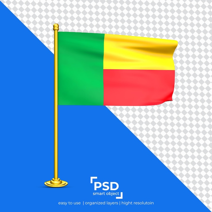PSD conjunto de bandeiras acenando do benim isolado em fundo transparente