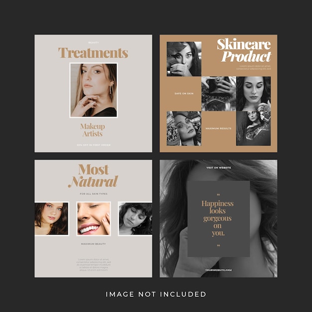 Conjunto de banners de postagens de instagram de maquiagem moderna minimalista