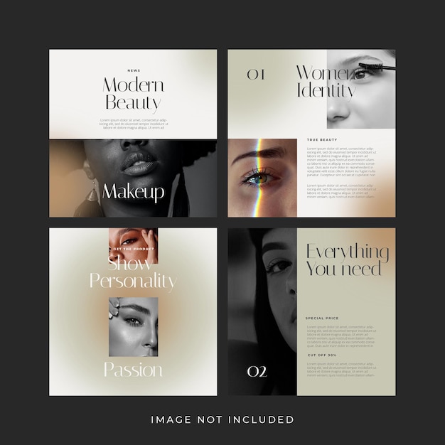 Conjunto de banners de postagens de instagram de maquiagem moderna minimalista