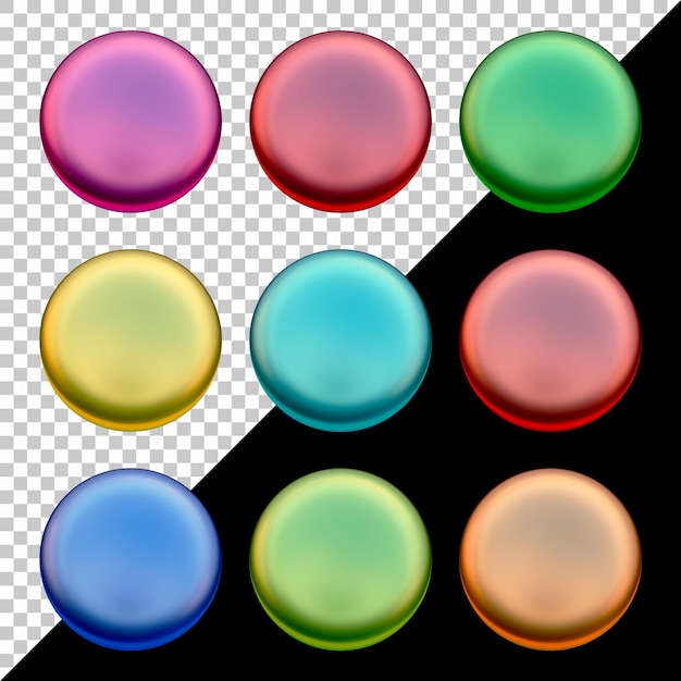 Conjunto de botões de forma redonda em renderização 3d
