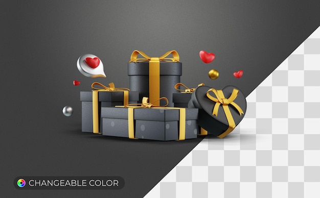 Conjunto de caixa de presente 3D com variações
