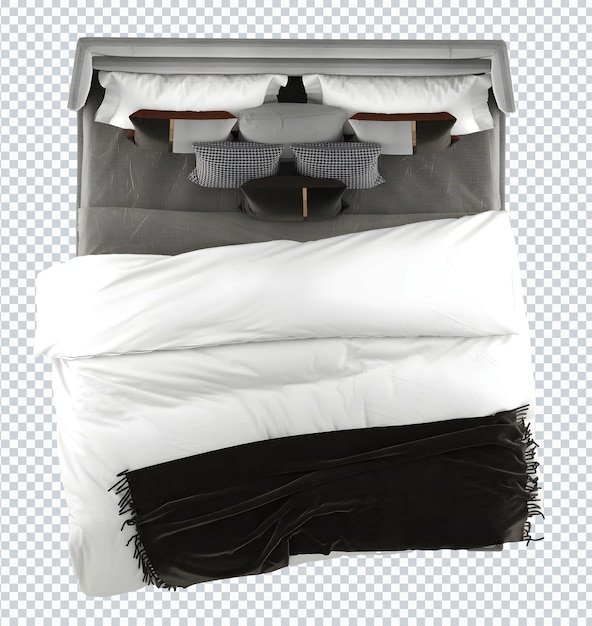 Conjunto de cama cinza-branco moderno, cama, vista superior