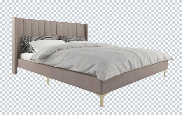 PSD conjunto de cama cinza caqui minimalismo, cama, perspectiva