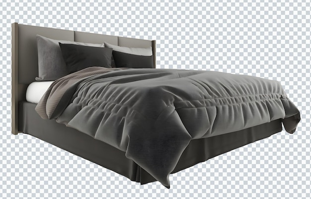 PSD conjunto de cama cinza-marrom e preto elegante moderno de luxo, perspectiva