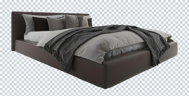 Conjunto de cama de luxo moderno em couro cinza, preto e marrom. cama. perspectiva