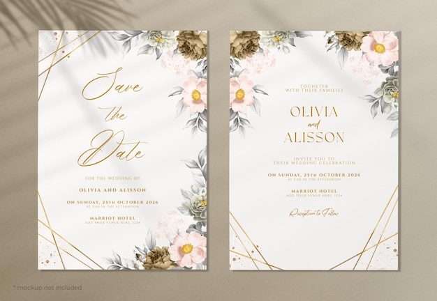 conjunto de cartão de convite de casamento floral