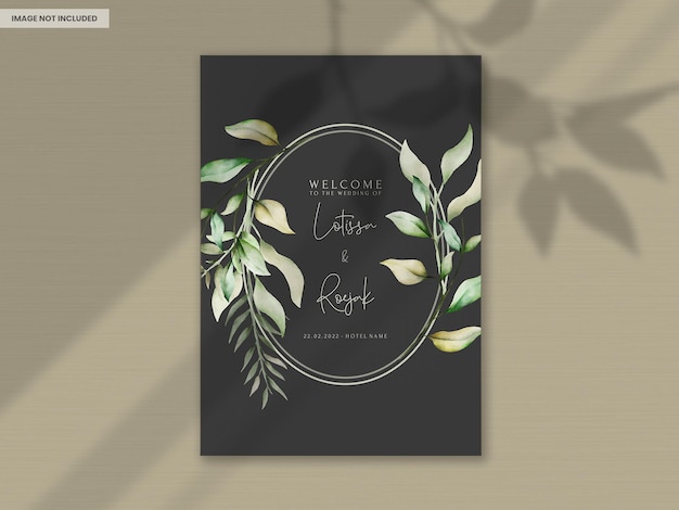 PSD conjunto de cartão de convite elegante folhas aquarela