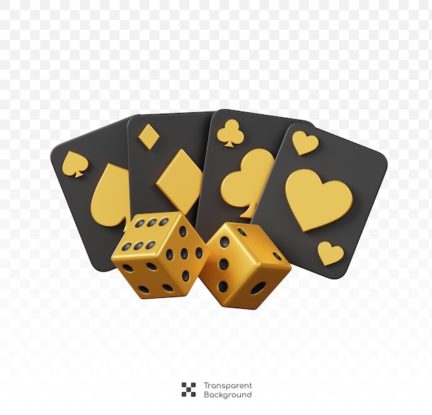 Conjunto de cartas de jogo de póquer com cubo de dados isolado Ícone de cassino e jogo 3D