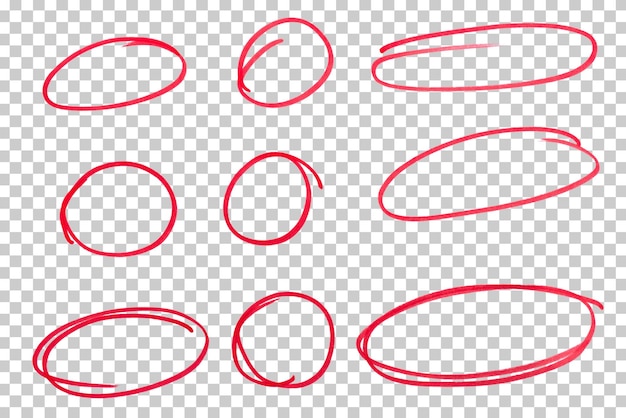 Conjunto de círculos de realce vermelho em fundo transparente com elementos de design cortados