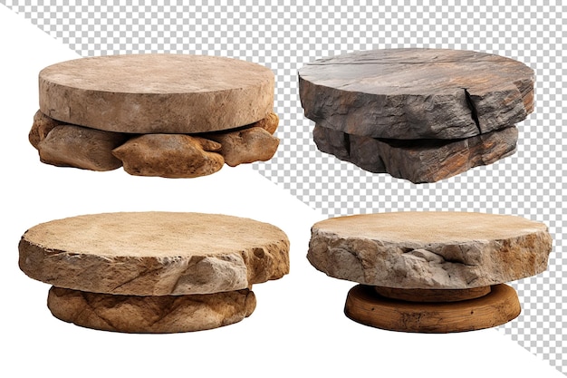 PSD conjunto de coleta de pódio de pedra de pedras planas para produto de exibição isolado