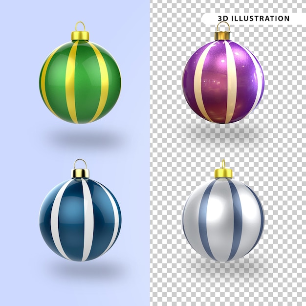 Conjunto de decoração de bolas de natal coloridas 3d realistas