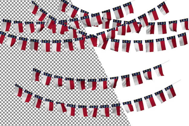 Conjunto de decoração de corda de bandeira do estado da Carolina do Norte, celebração de bandeira pequena, renderização 3D