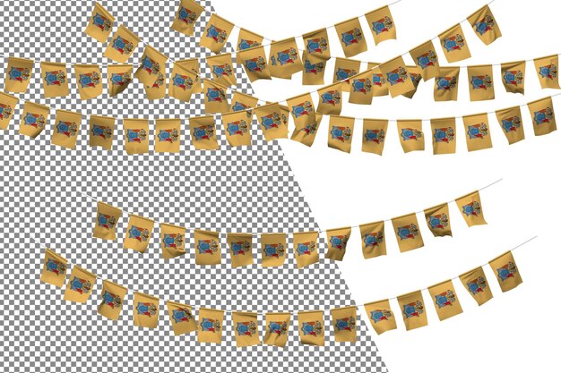 Conjunto de decoração de corda de bandeira do estado de nova jersey, celebração de bandeira pequena, renderização 3d