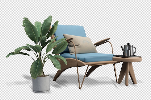 Conjunto de decoração de interiores em renderização em 3d