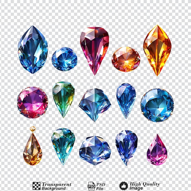 PSD conjunto de diamantes coloridos isolados em fundo transparente