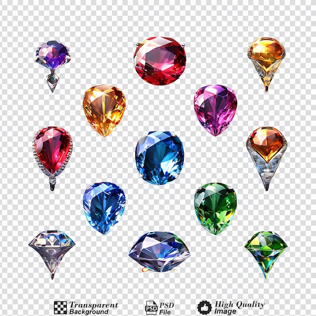 Conjunto de diamantes coloridos isolados em fundo transparente