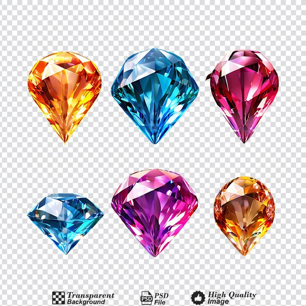 PSD conjunto de diamantes coloridos isolados em fundo transparente