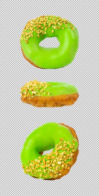 Conjunto de donut verde com vista de pistache de diferentes lados