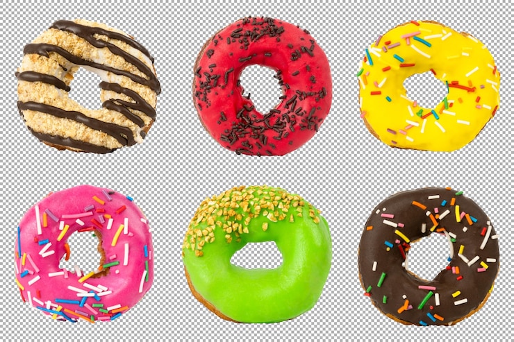 PSD conjunto de donuts diferentes com granulado colorido