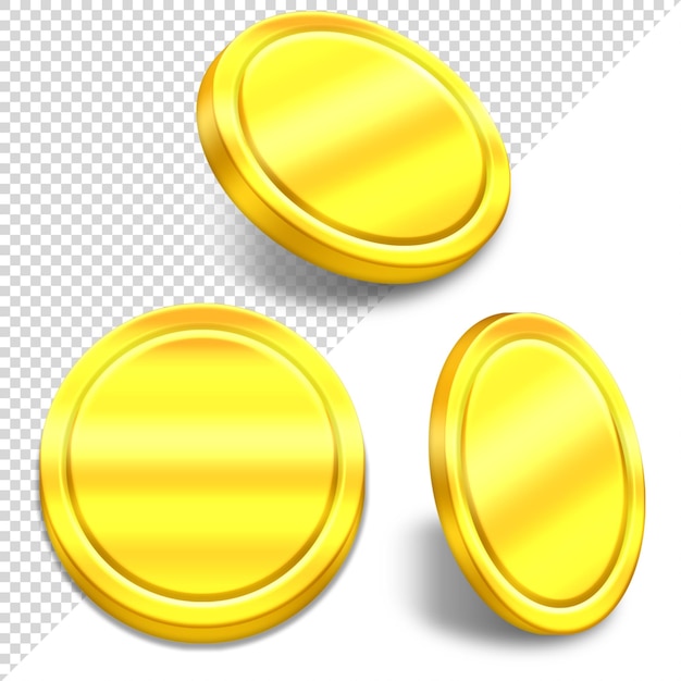 Conjunto de elemento de objeto psd de moedas de ouro editáveis