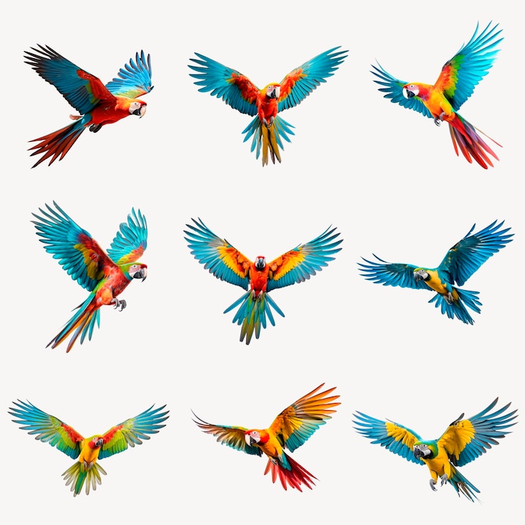 PSD conjunto de elementos de desenho de aves voadoras animais psd