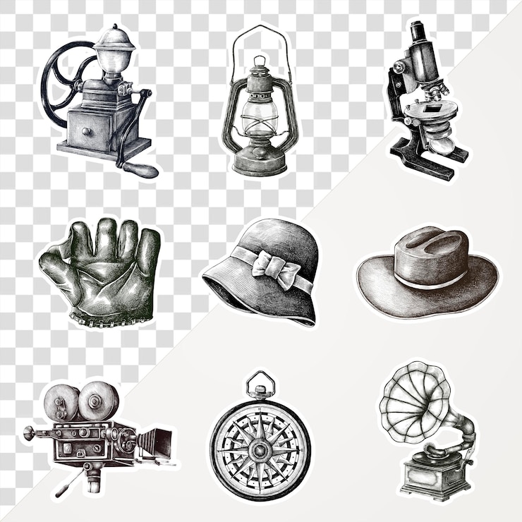PSD conjunto de elementos de design de adesivos de objetos retrô desenhados à mão