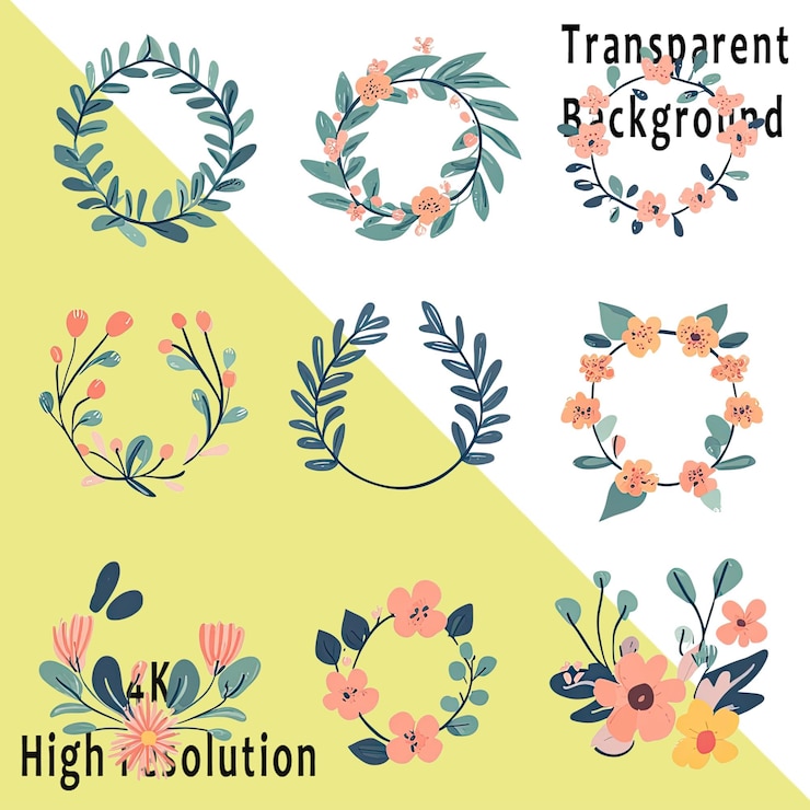 PSD conjunto de elementos florais e botânicos desenhados à mão para ilustração vetorial de design isolados em um fundo branco png