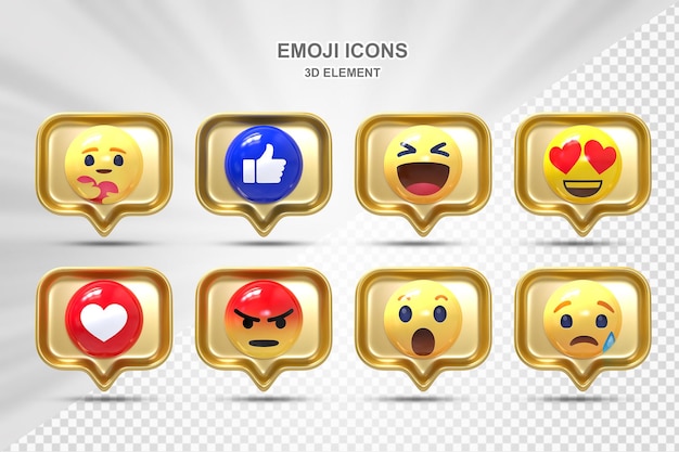 PSD conjunto de emoticon 3d de reação de mídia social