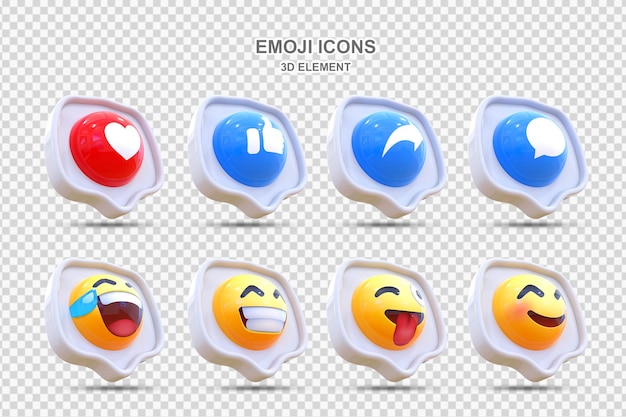 Conjunto de emoticons 3D de reação nas mídias sociais