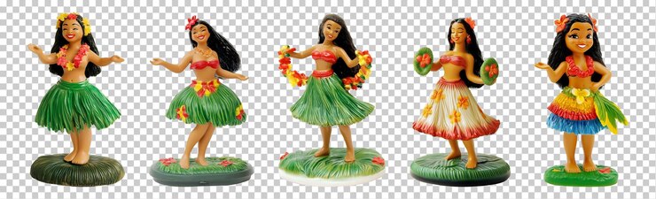 PSD conjunto de estatuetas de dançarinas de hula isoladas em fundo transparente png psd