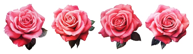 Conjunto de flor rosa rosa isolado no fundo branco Trajeto de recorte incluído