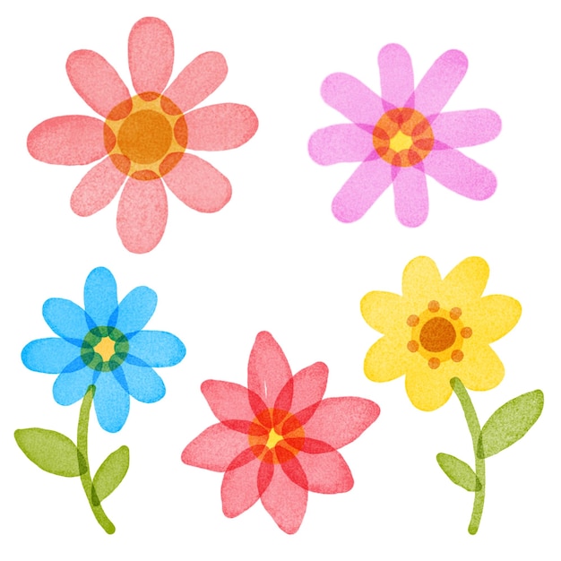 Conjunto de flores coloridas em estilo aquarela