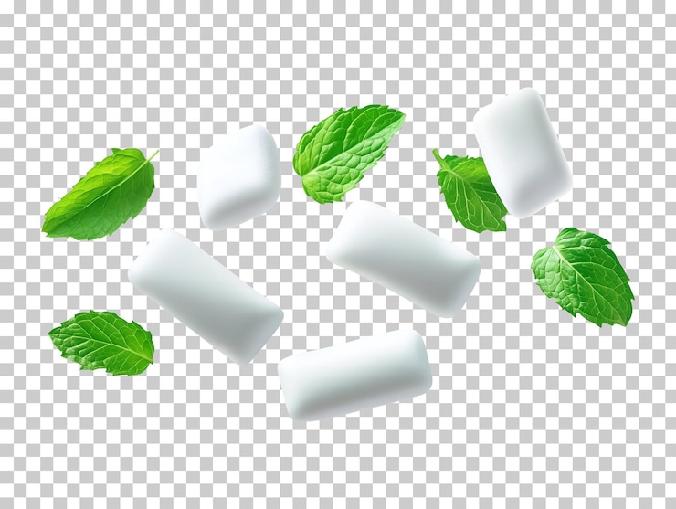 PSD conjunto de goma de hortelã com folhas isoladas em fundo transparente png psd