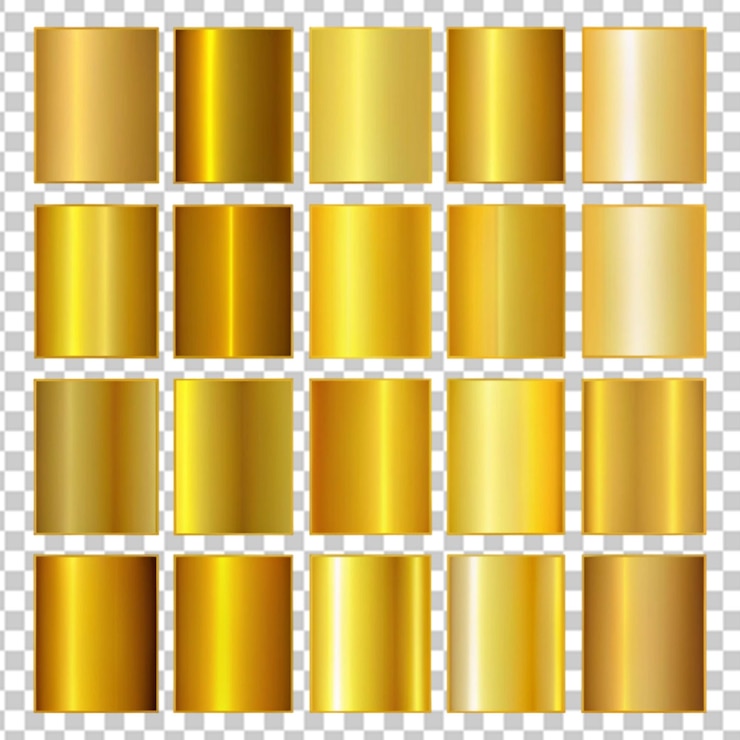 PSD conjunto de gradientes metálicos de gradientes de ouro amarelo