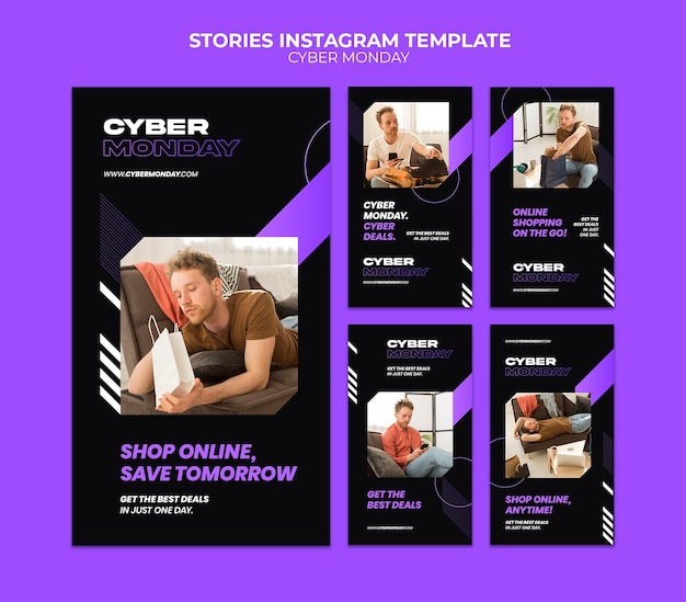 Conjunto de histórias de mídia social de tecnologia da Cyber Monday