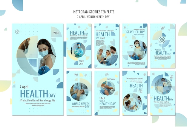 Conjunto de histórias do Instagram para o Dia Mundial da Saúde