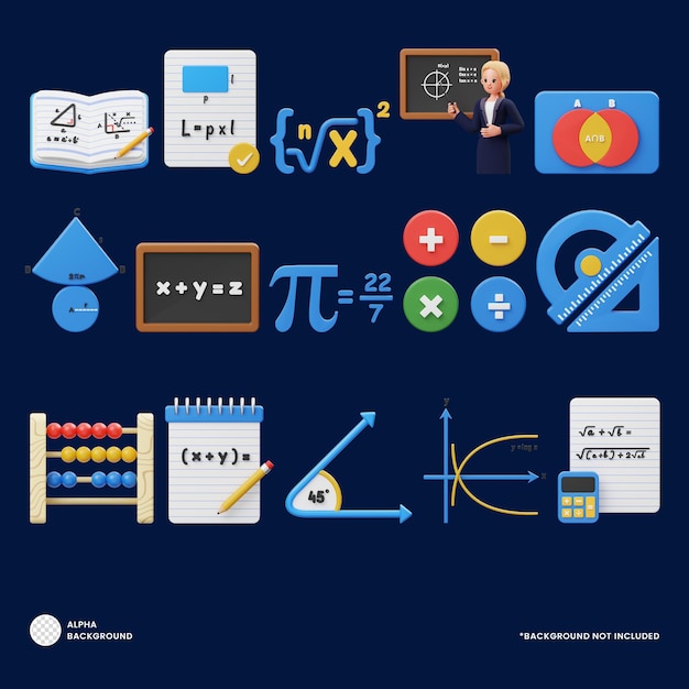 PSD conjunto de ícones 3d de matemática