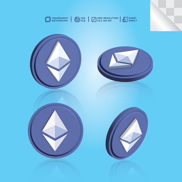 PSD conjunto de ícones 3d ethereum