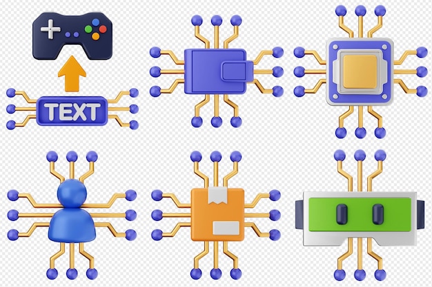 Conjunto de ícones de inteligência artificial 3D
