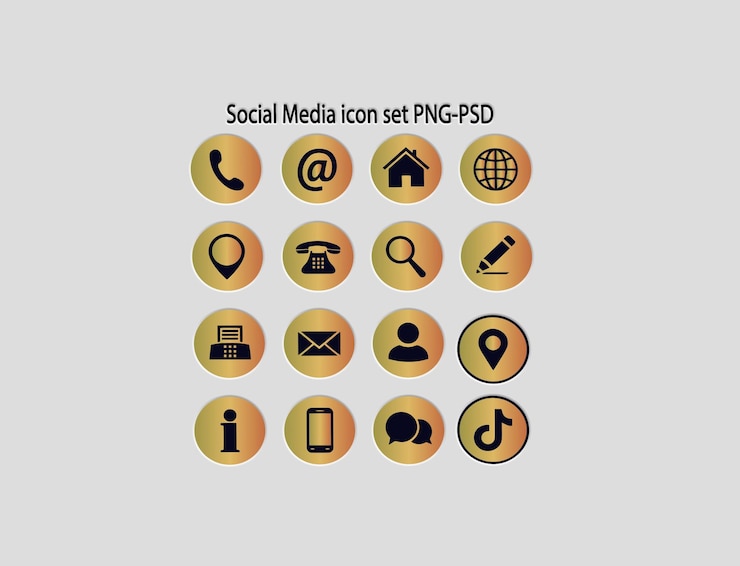 PSD conjunto de ícones de mídia social dourado