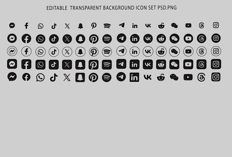 PSD conjunto de ícones de mídia social editáveis