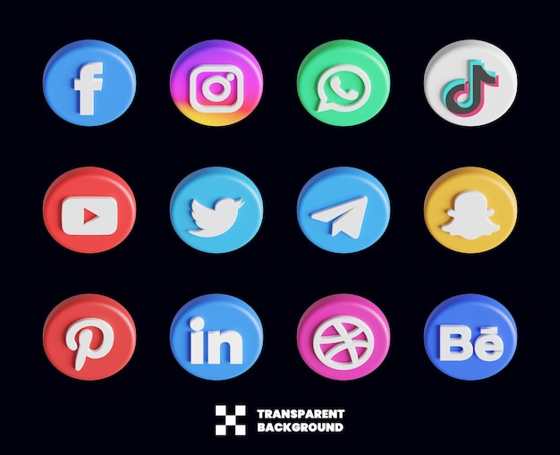 PSD conjunto de ícones de mídia social em renderização 3d